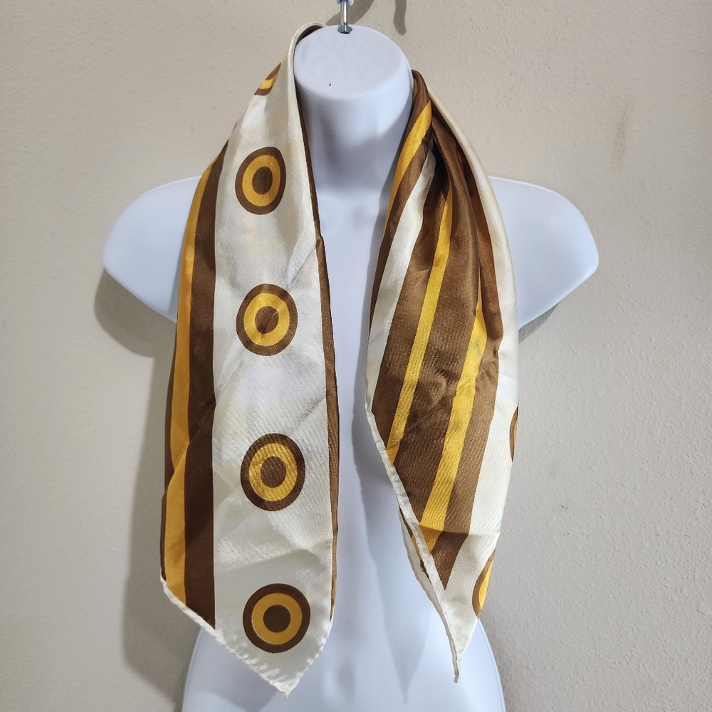 VTG Elegant Square Scarf Geometric Pattern Yellow, Brown, white
